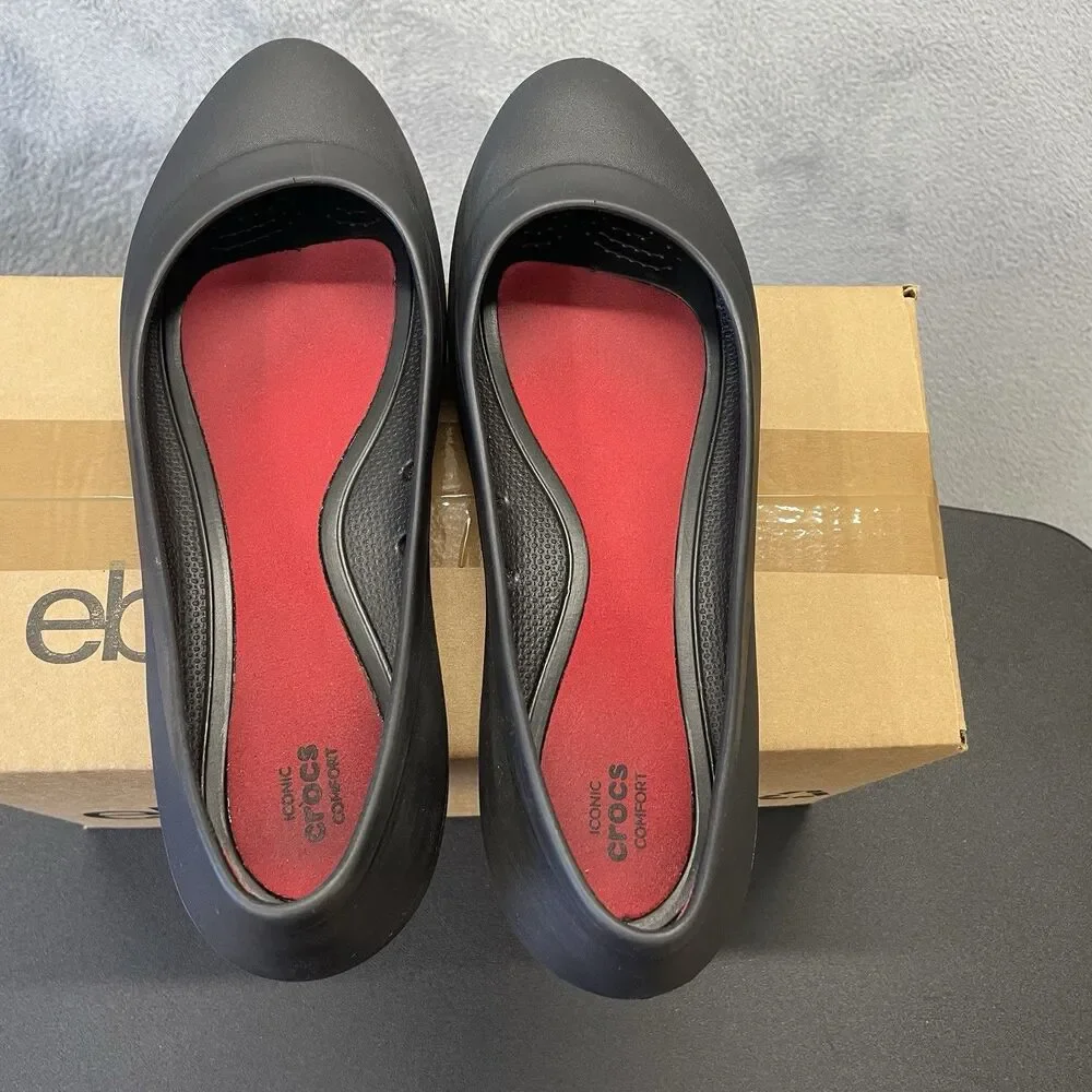 Crocs Lina Iconic Comfort Ballet Flats Womens 10 Black Lightweight Dress Shoes